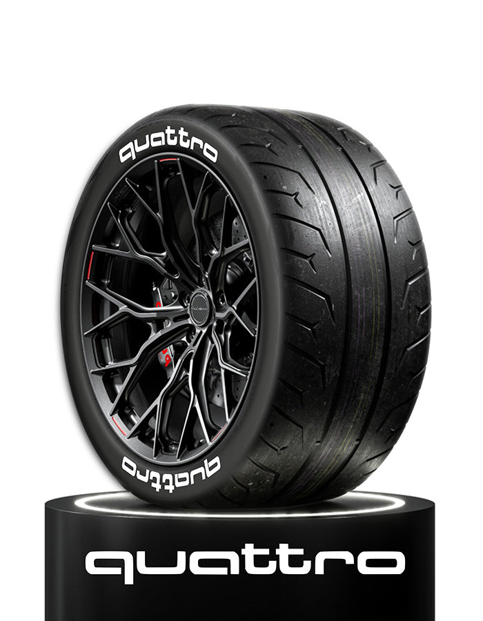 Quattro Reifensticker - selbstklebend - Höhe 20mm Inkl. Primer und Tire Cleaner-Version 2025